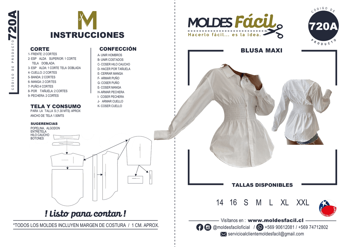 Patrón de costura BLUSA MAXI — Moldes Fácil