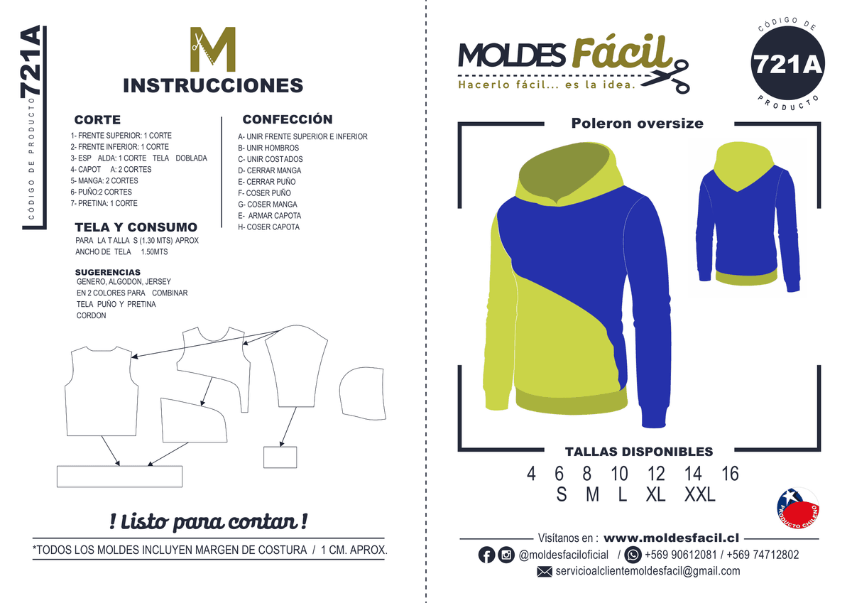Patrón de costura Poleron oversize — Moldes Fácil