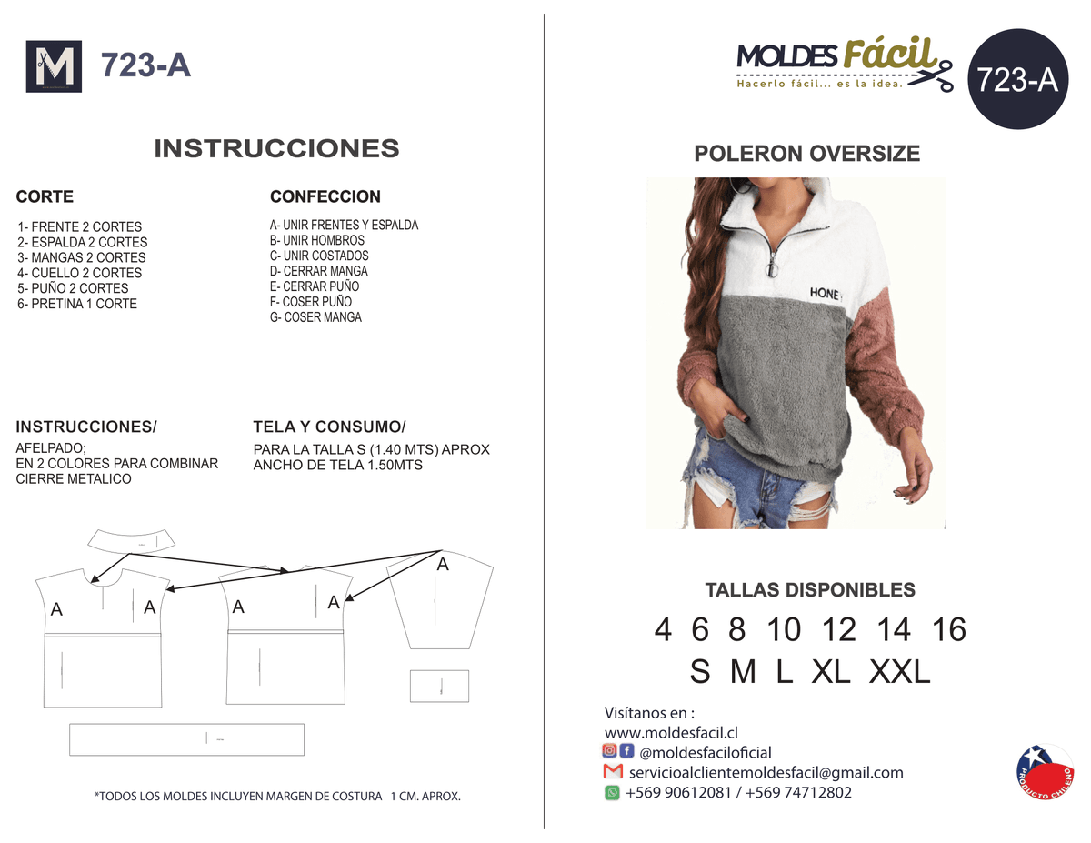 Patrón de costura Poleron oversize — Moldes Fácil