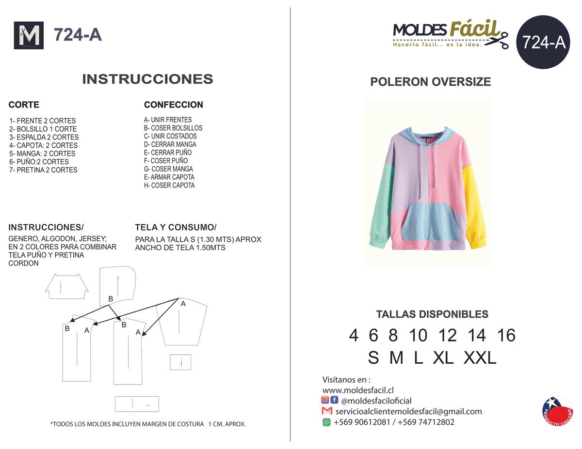 Patrón de costura Poleron oversize — Moldes Fácil