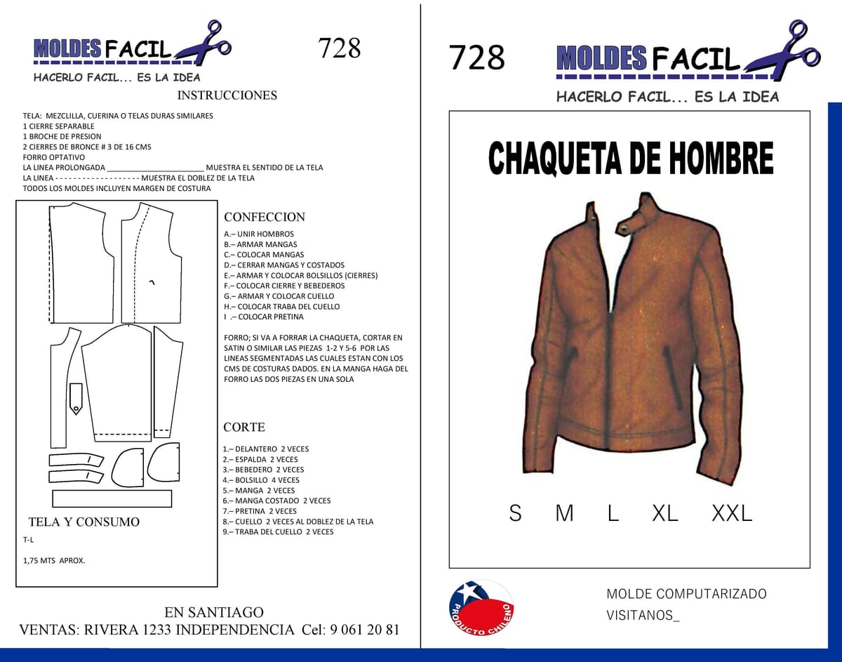Patrón de costura CHAQUETA DE HOMBRE — Moldes Fácil