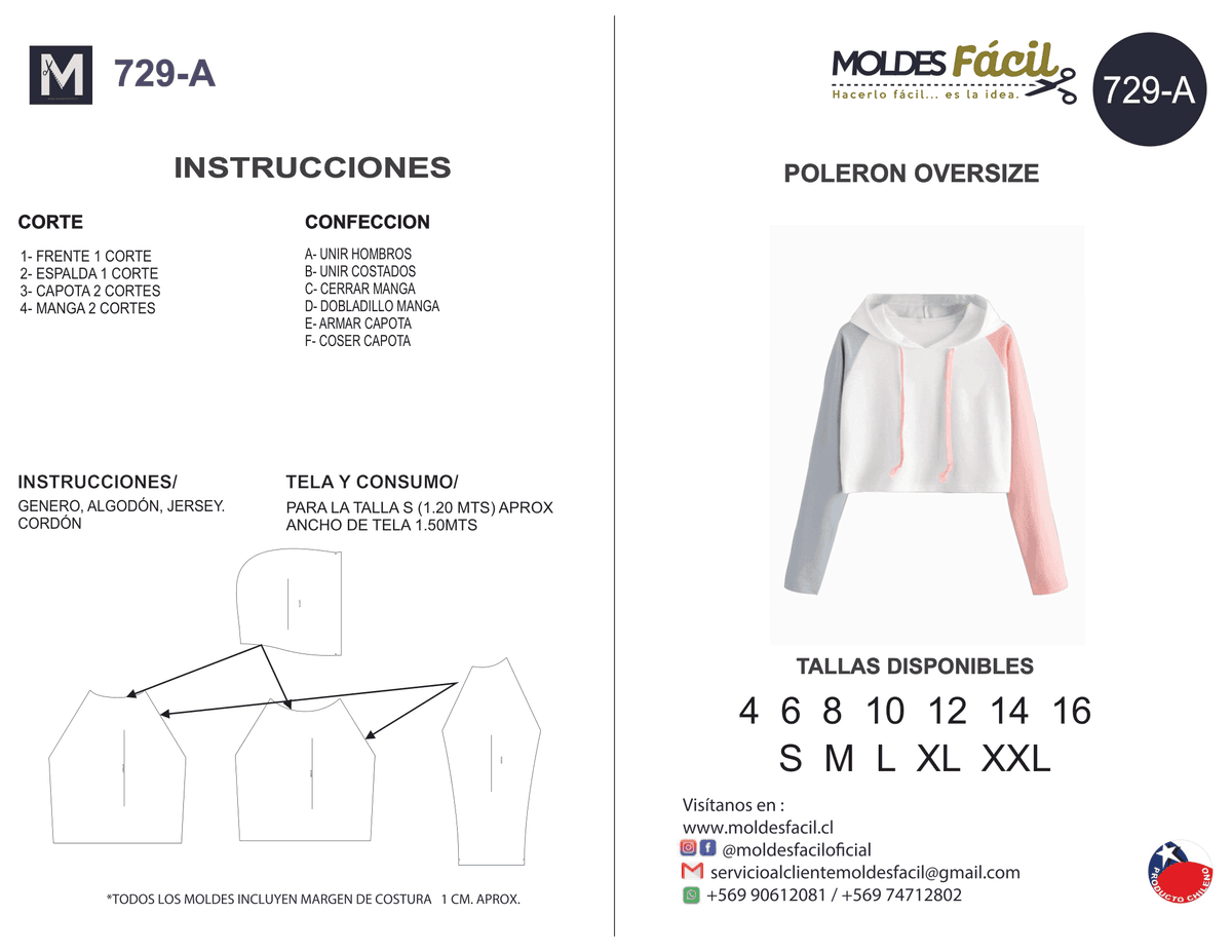 Patrón de costura Poleron oversize — Moldes Fácil