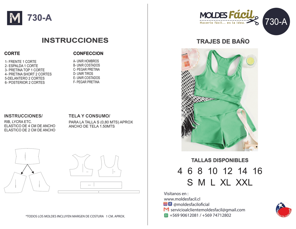 Patrón de costura Traje de baño (2 piezas) — Moldes Fácil