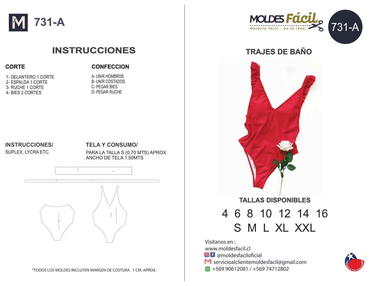 Patrón de costura Traje de baño — Moldes Fácil