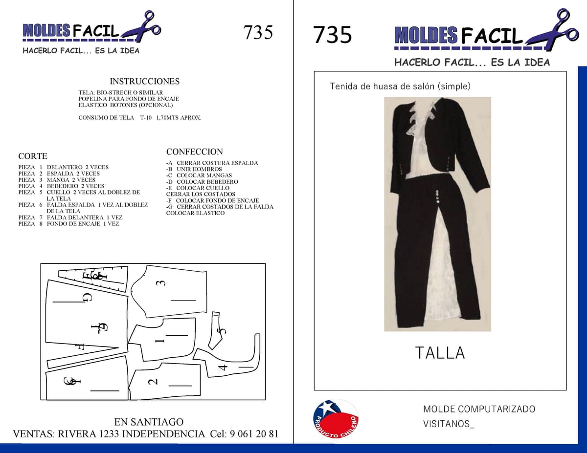 Patrón de costura Tenida de Huasa de Salón Simple — Moldes Fácil