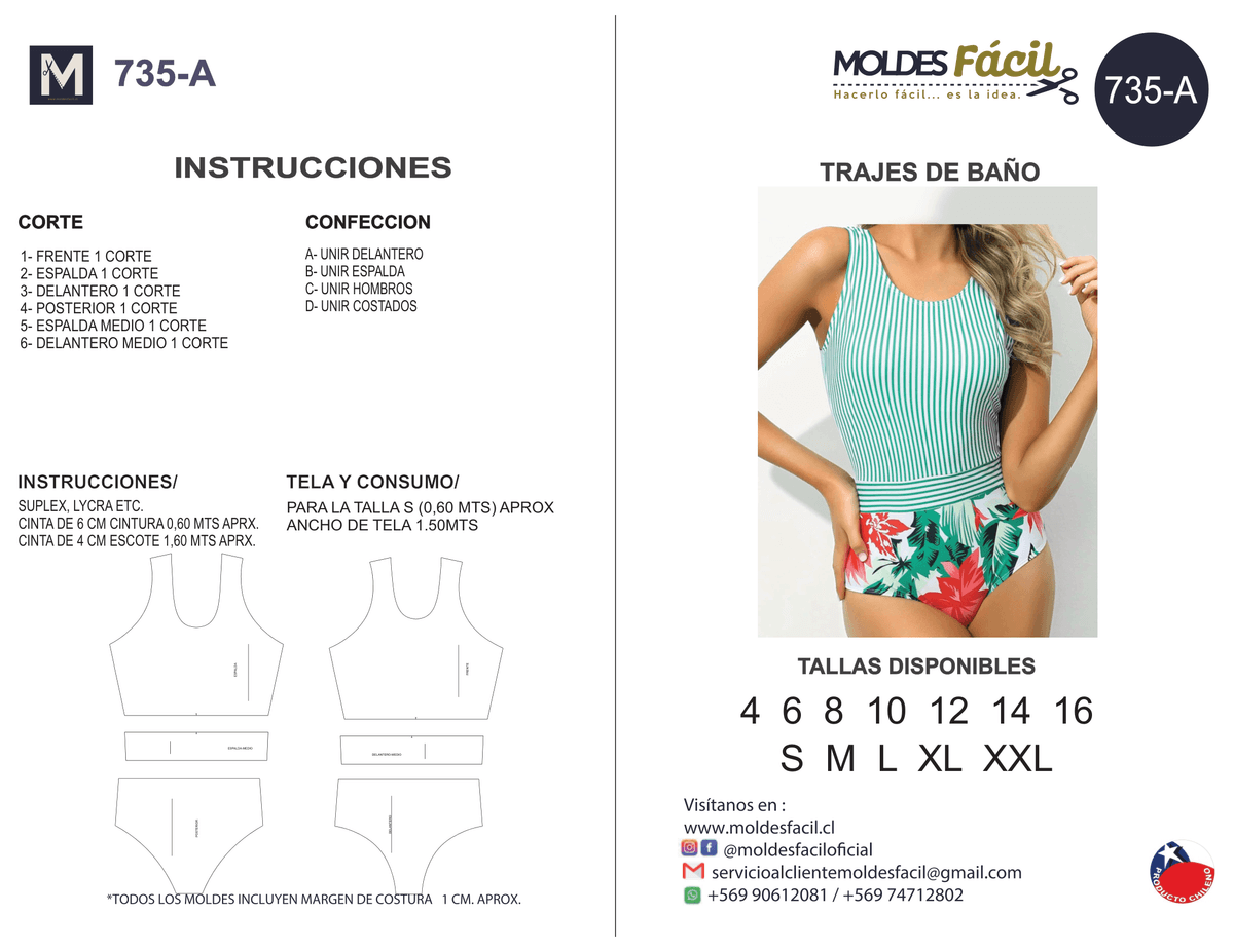 Patrón de costura Traje de baño — Moldes Fácil