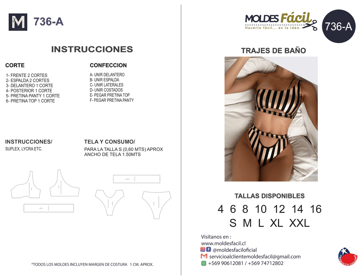 Patrón de costura Traje de baño (2 piezas) — Moldes Fácil