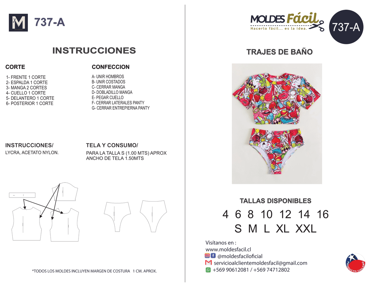 Patrón de costura Traje de baño (2 piezas) — Moldes Fácil