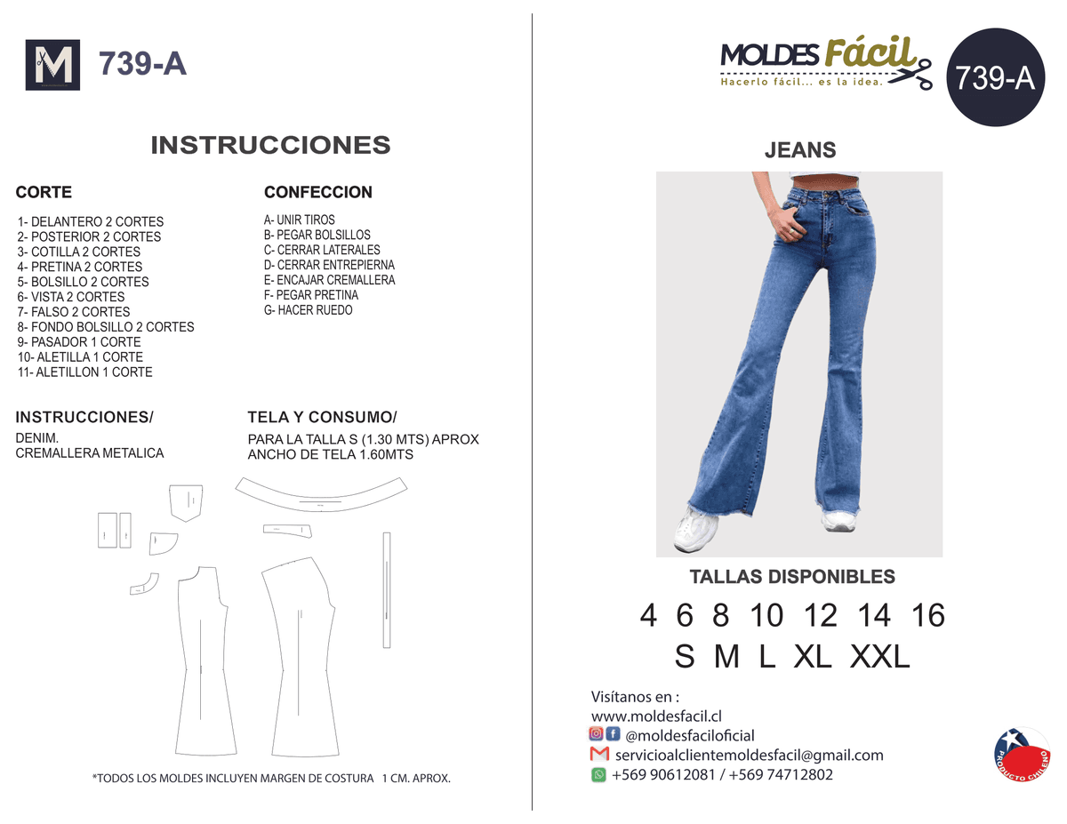 Patrón de costura Jeans — Moldes Fácil