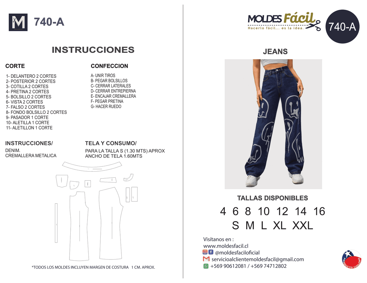 Patrón de costura Jeans — Moldes Fácil