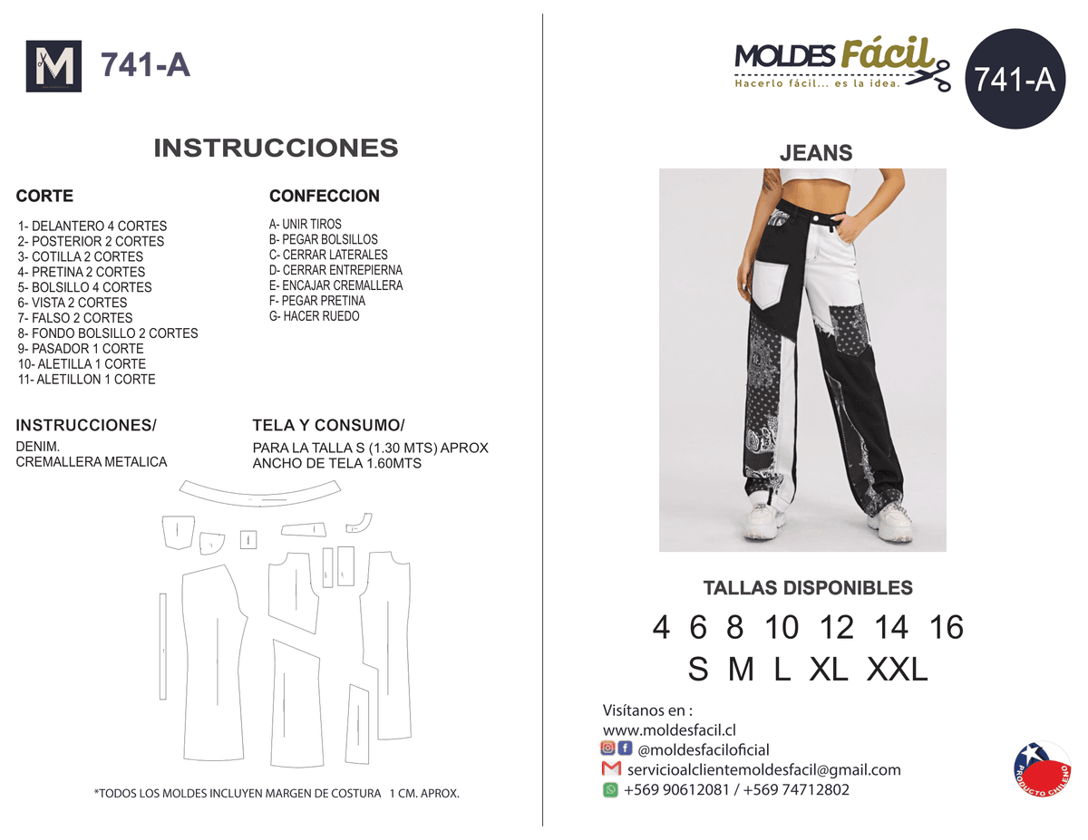 Patrón de costura Jeans — Moldes Fácil