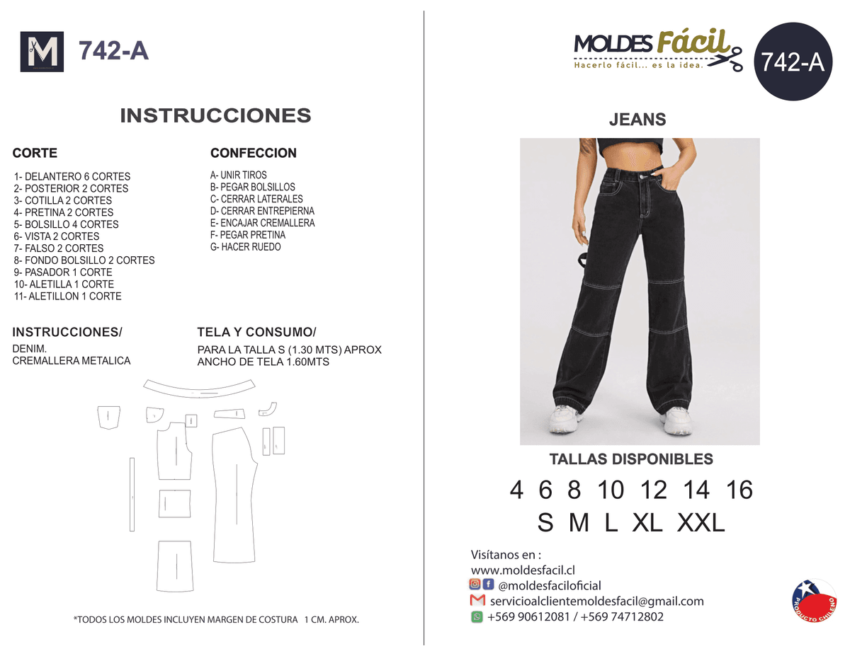 Patrón de costura Jeans — Moldes Fácil