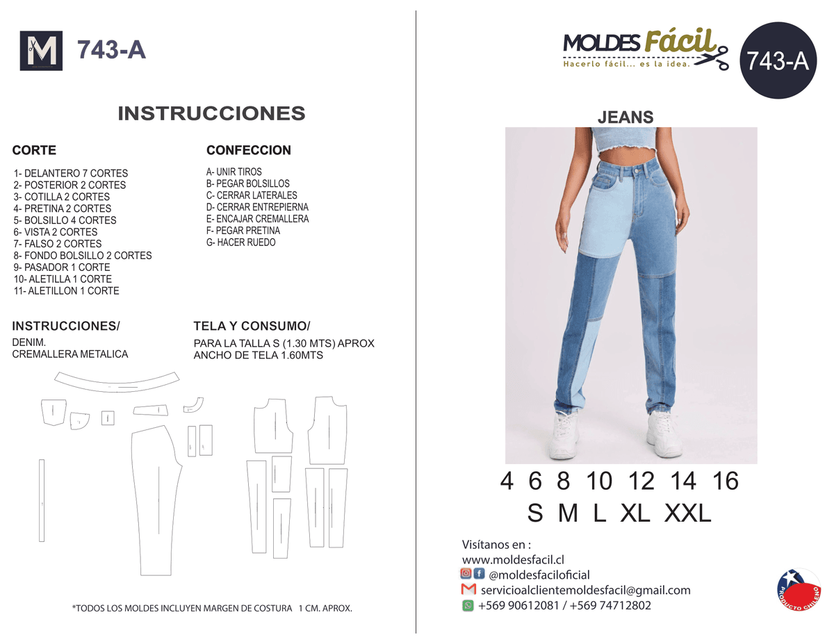 Patrón de costura Jeans — Moldes Fácil