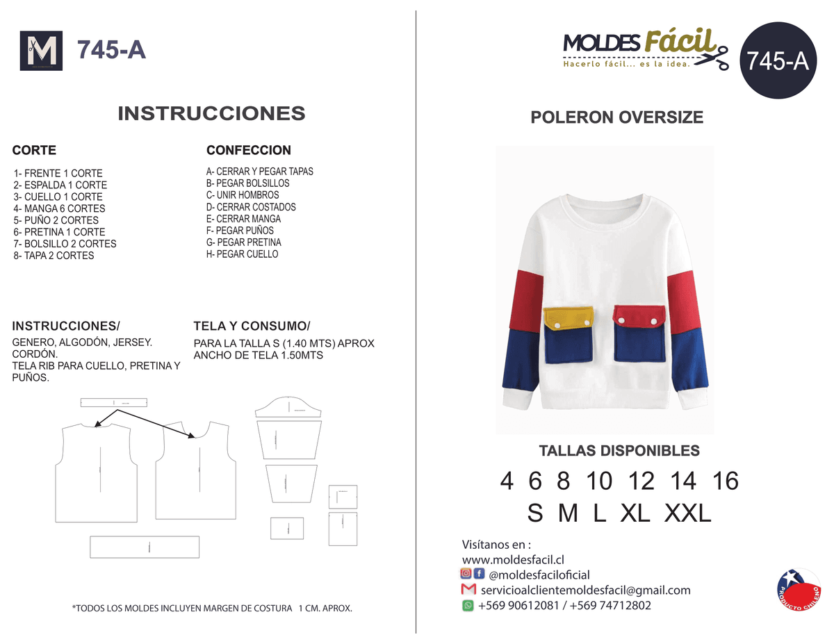 Patrón de costura Poleron oversize — Moldes Fácil