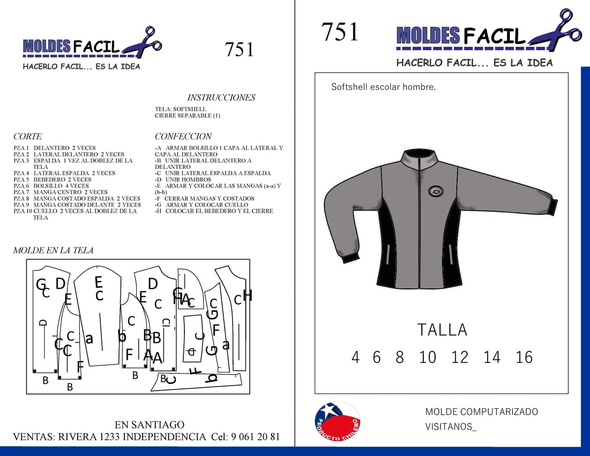 Patrón de costura Chaqueta buzo Softshell escolar hombre — Moldes Fácil