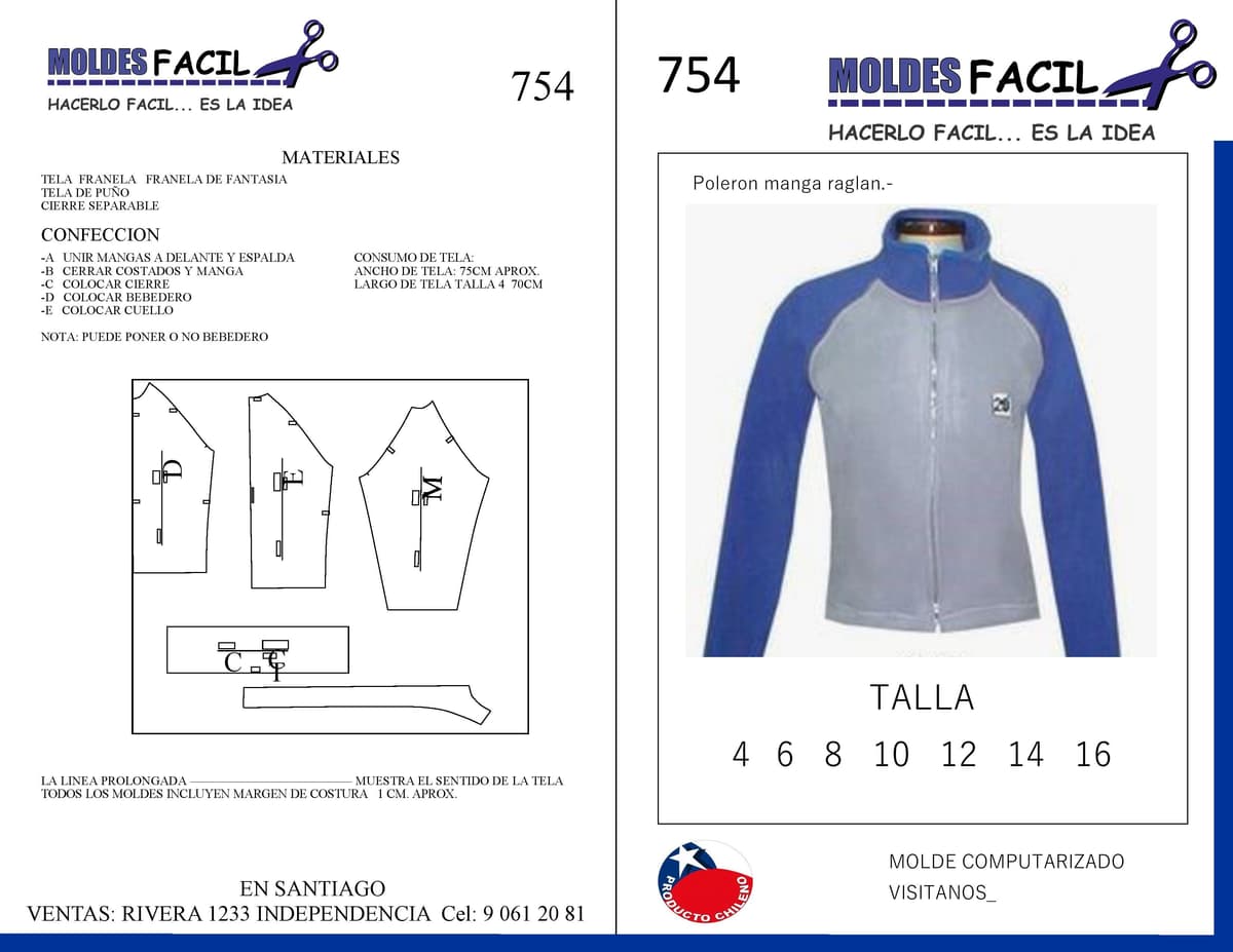 Patrón de costura Polerón manga raglan — Moldes Fácil