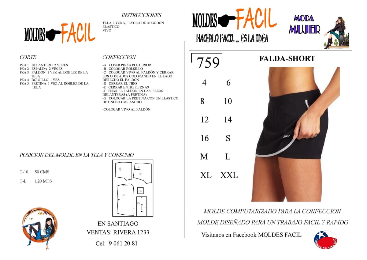 Patrón de costura Falda-Short — Moldes Fácil