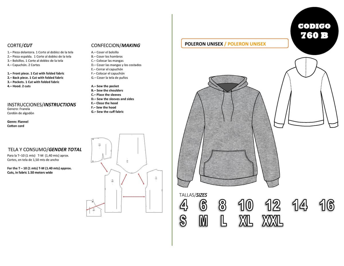 Patrón de costura Poleron oversize — Moldes Fácil