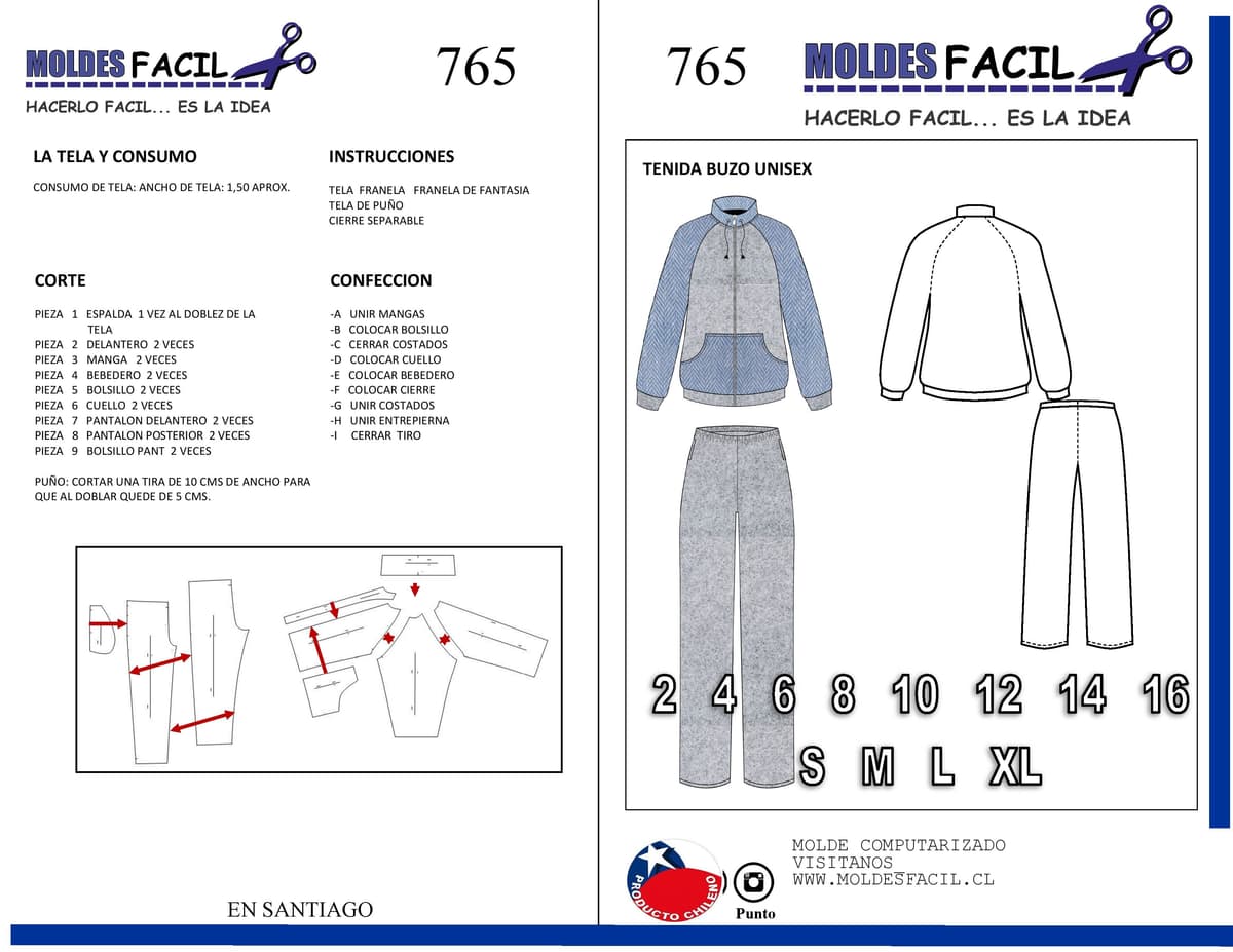 Patrón de costura Tenida Buzo unisex — Moldes Fácil