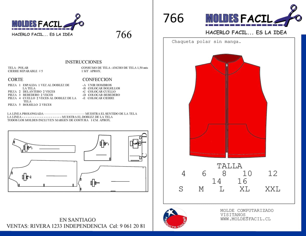 Patrón de costura Chaqueta de polar sin manga — Moldes Fácil
