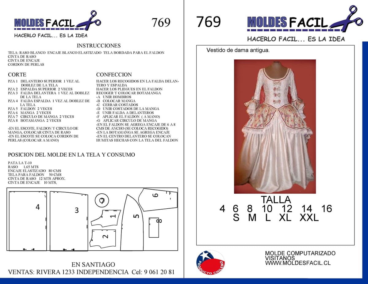 Patrón de costura Vestido de Dama Antigua — Moldes Fácil