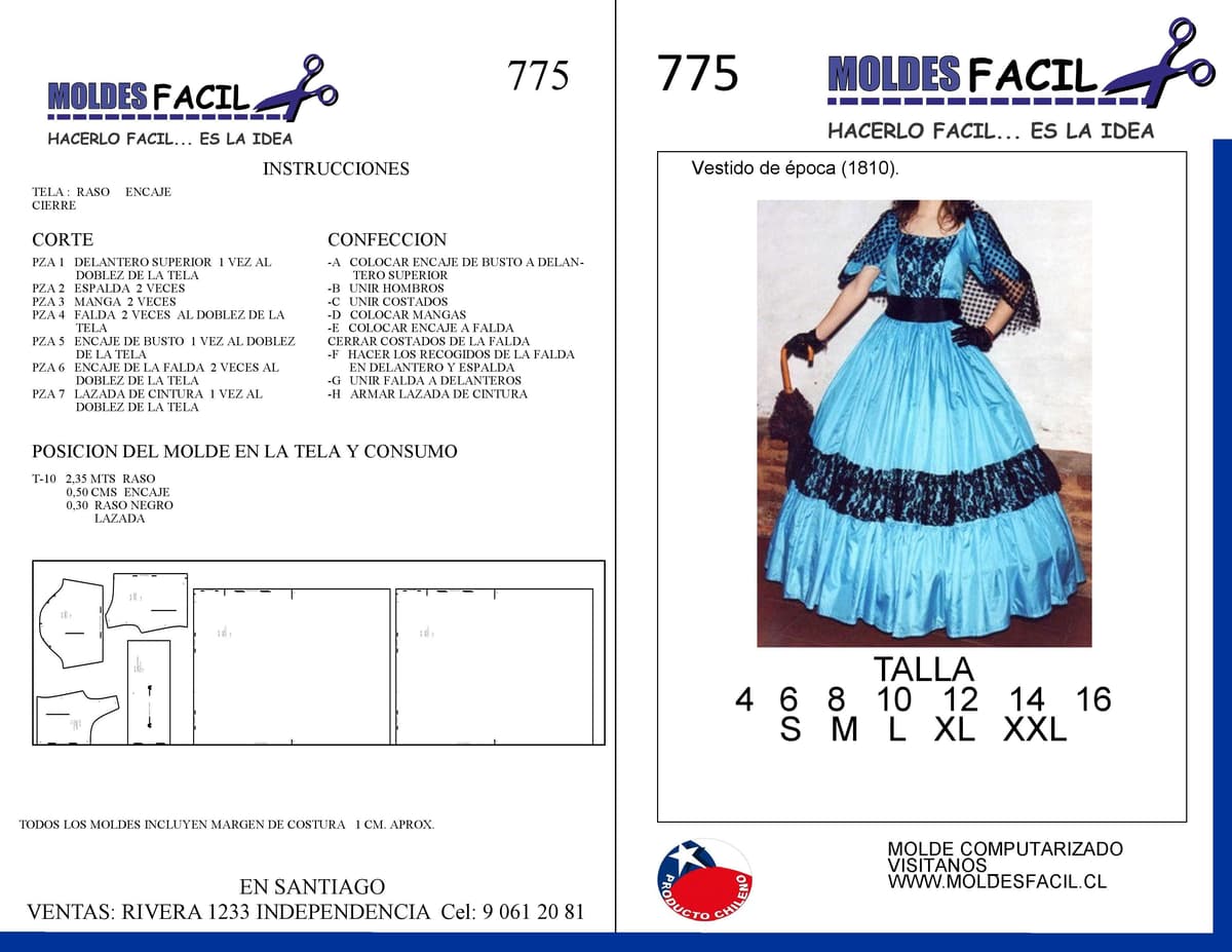 Patrón de costura Vestido de Época 1810 — Moldes Fácil