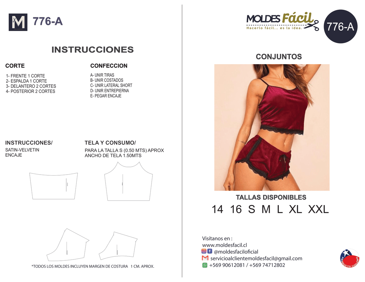Patrón de costura Conjuntos (ropa interior de noche) — Moldes Fácil