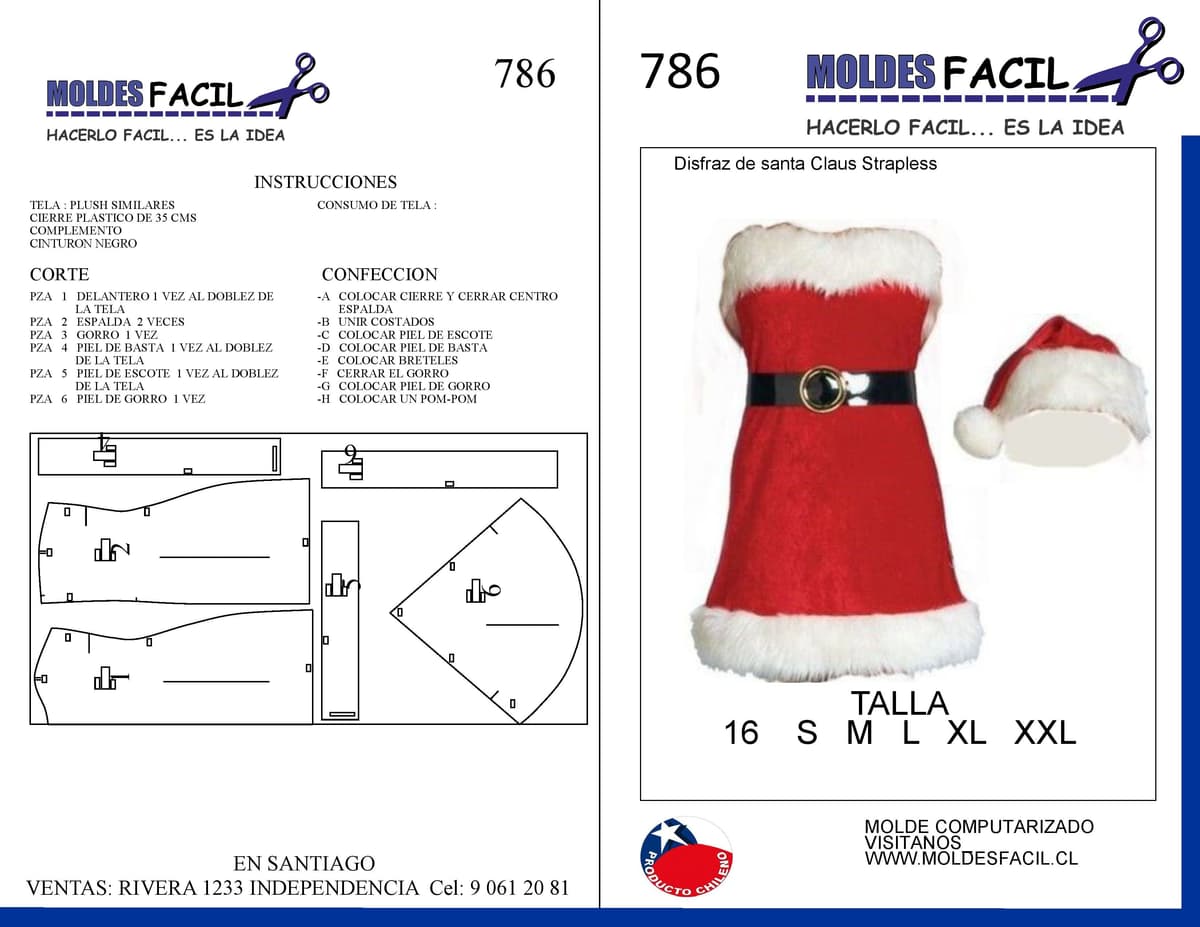 Patrón de costura Disfraz de Santa Claus Strapless — Moldes Fácil