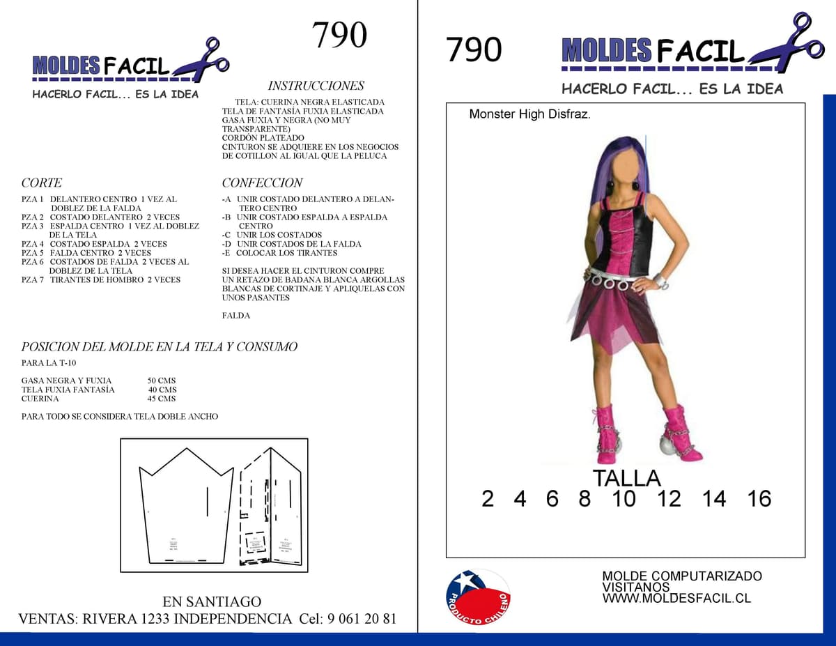 Patrón de costura Monster High Disfraz — Moldes Fácil