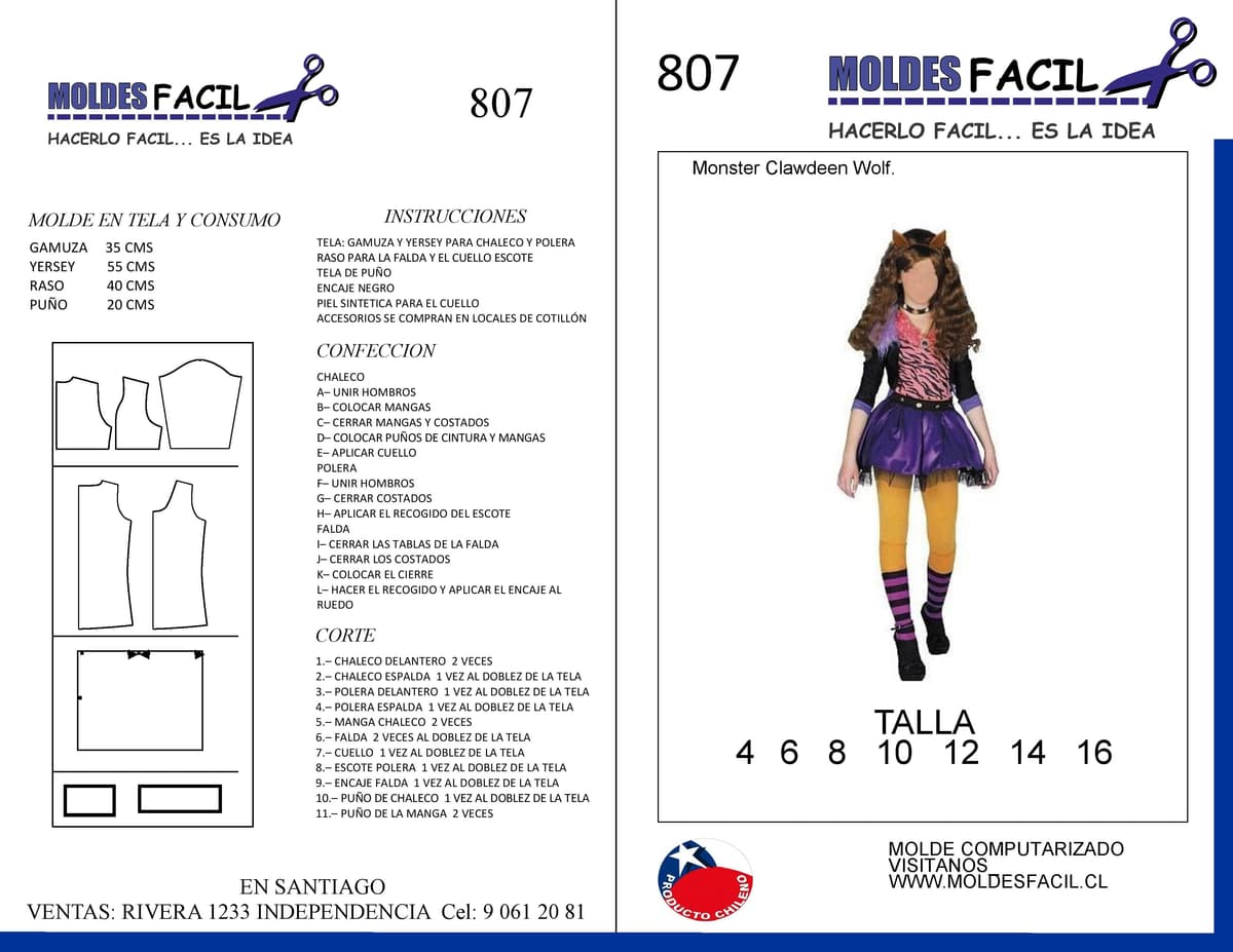 Patrón de costura Monster clawdeen wolf — Moldes Fácil