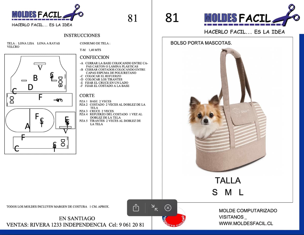 Patrón de costura Bolso para mascotas — Moldes Fácil