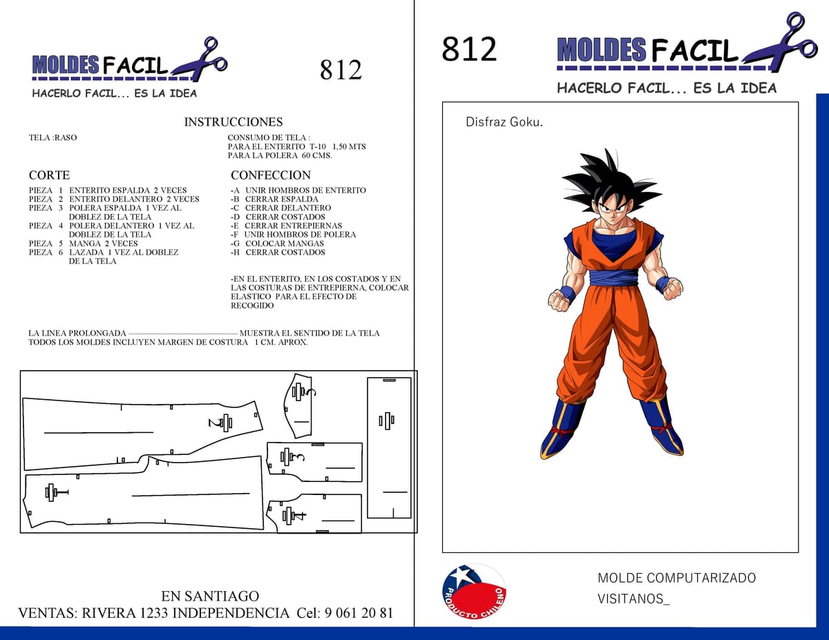 Patrón de costura Disfraz de Goku — Moldes Fácil