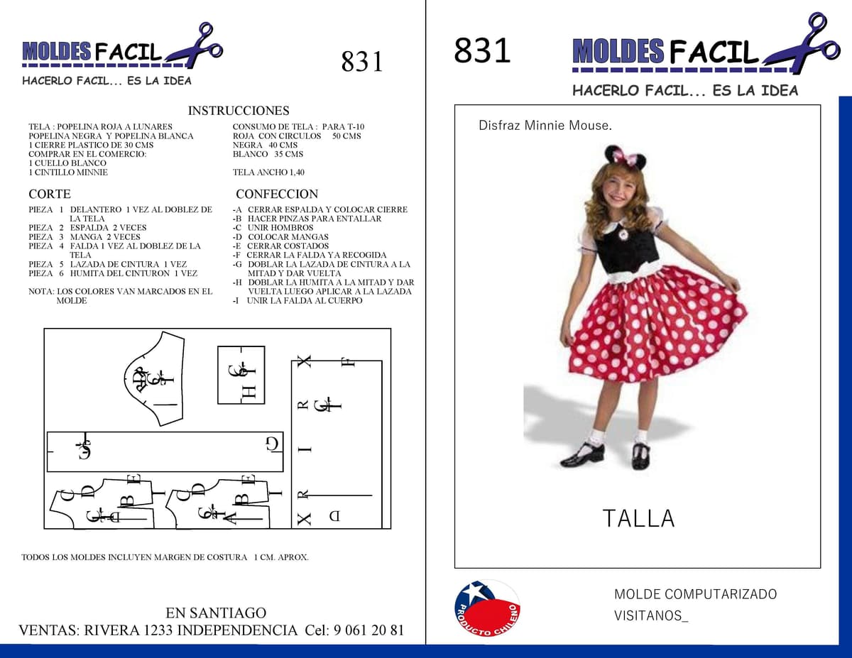 Patrón de costura Disfraz de Minnie — Moldes Fácil