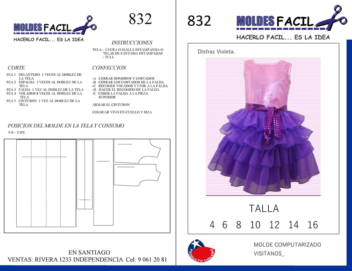 Patrón de costura Disfraz Violeta — Moldes Fácil