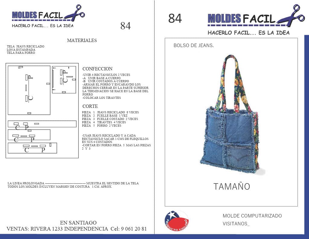 Patrón de costura Bolso de jeans — Moldes Fácil