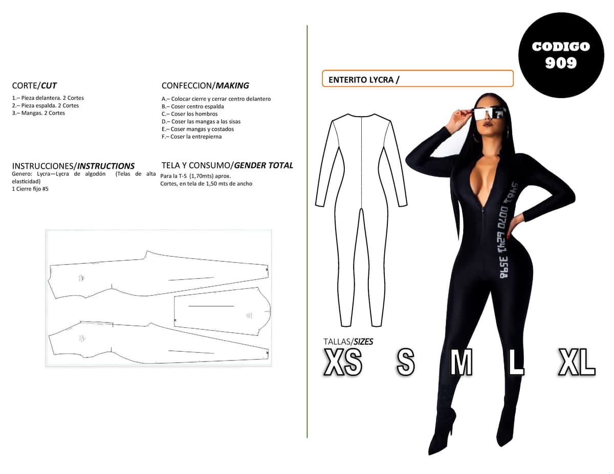 Patrón de costura Enterito Lycra — Moldes Fácil