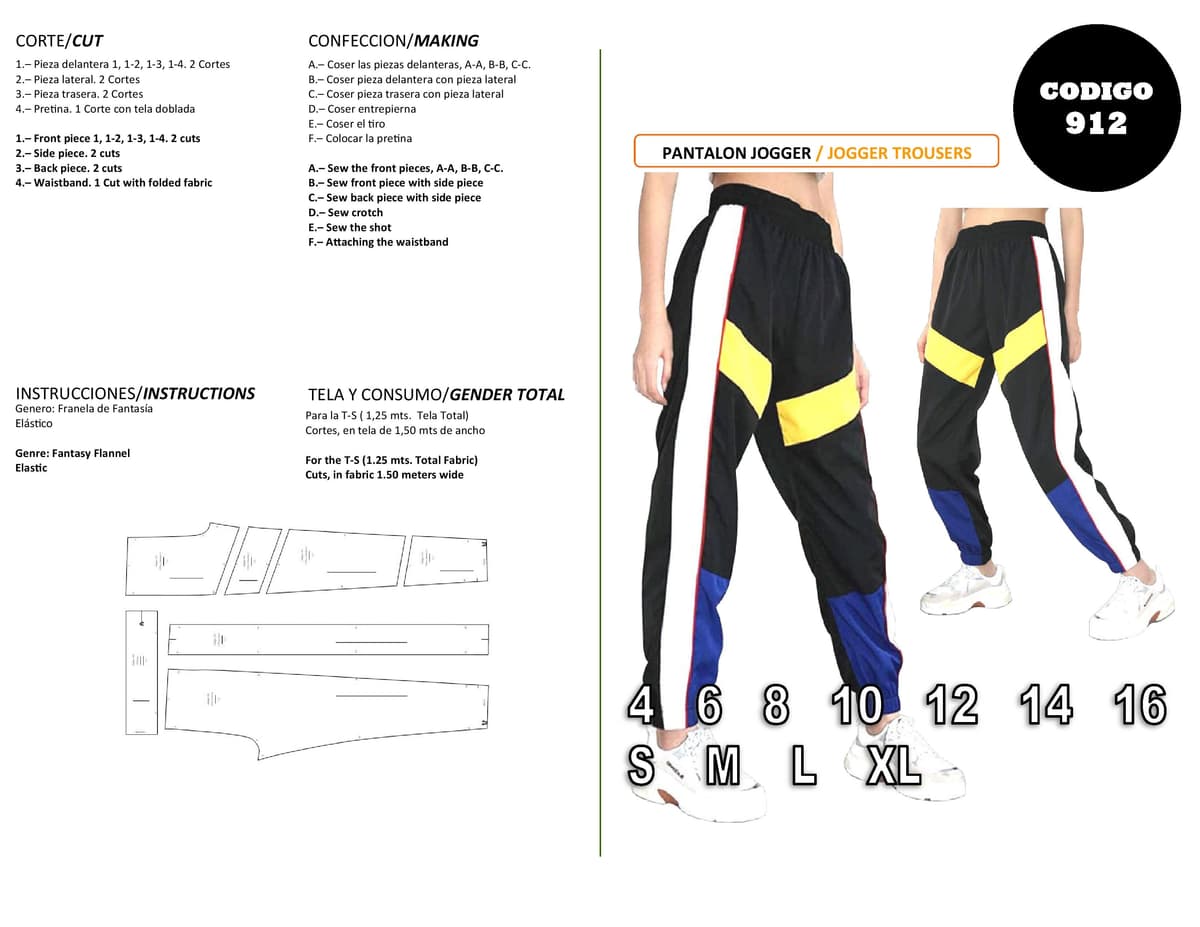 Patrón de costura pantalón jogger — Moldes Fácil