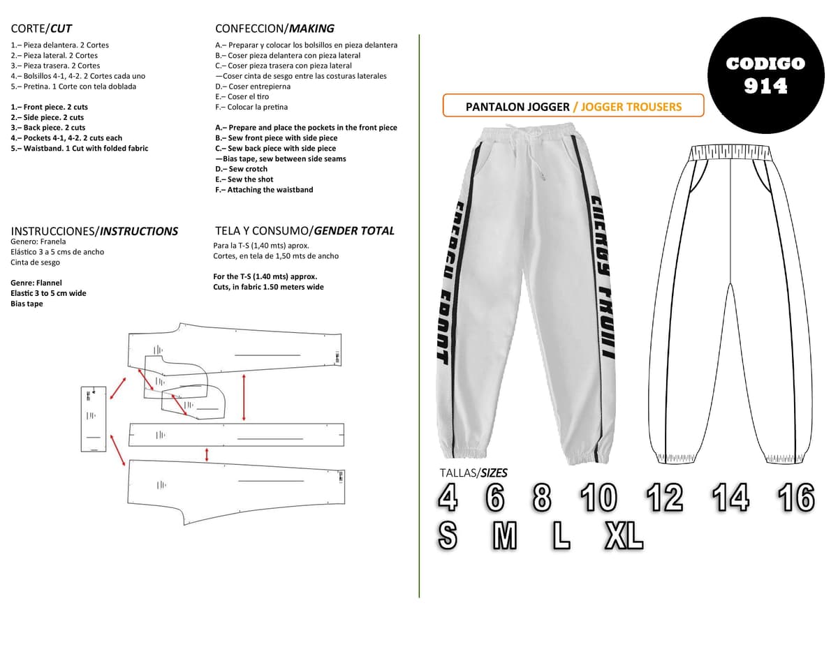 Patrón de costura pantalón jogger — Moldes Fácil