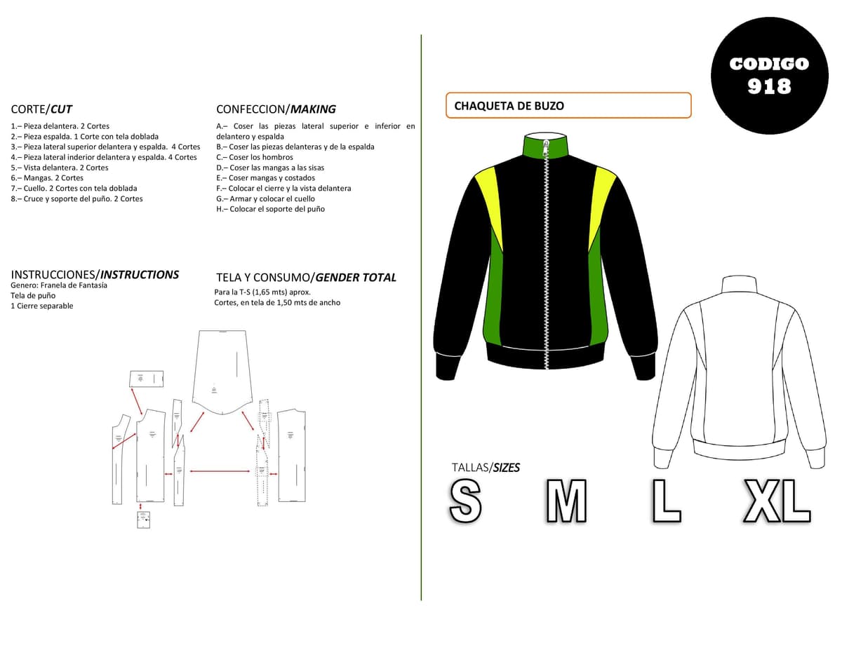 Patrón de costura Chaqueta de buzo — Moldes Fácil