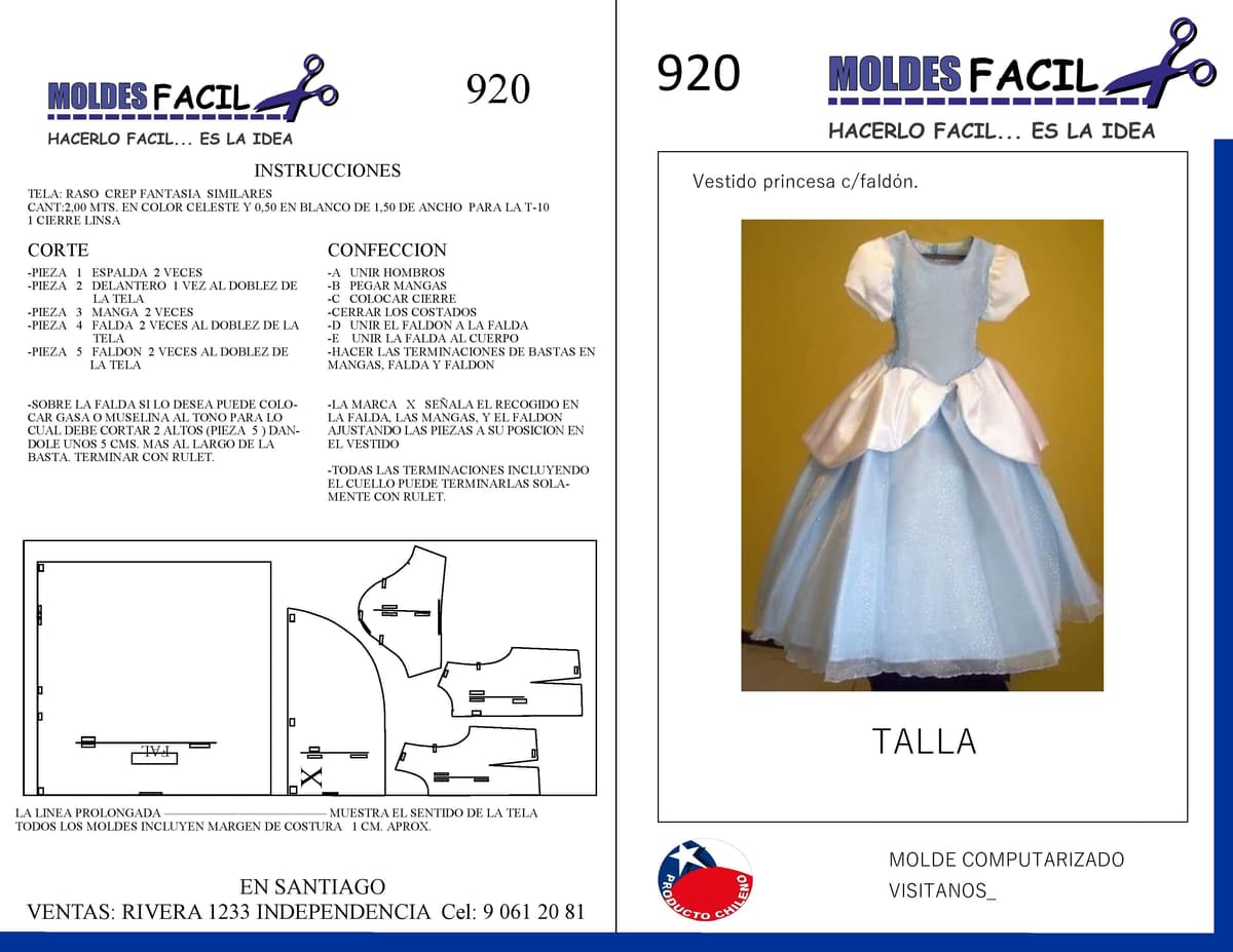 Patrón de costura Vestido Princesa con Faldón — Moldes Fácil