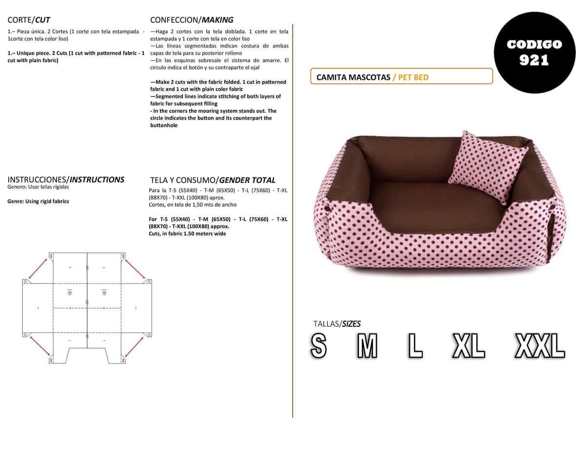 Patrón de costura Cama para mascota — Moldes Fácil