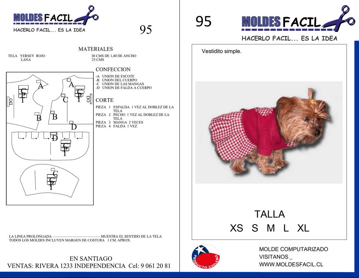Patrón de costura Vestido simple mascota — Moldes Fácil