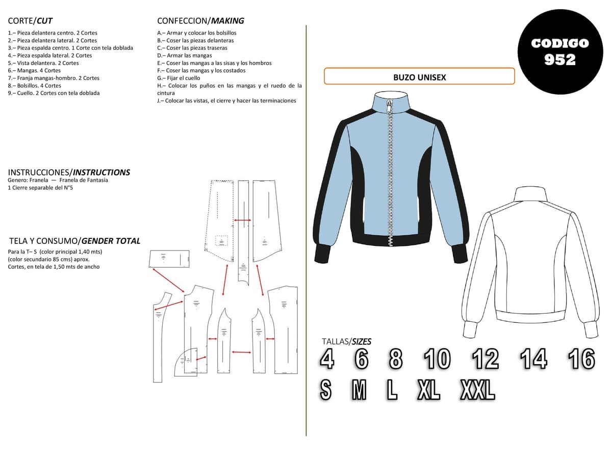 Patrón de costura Buzo unisex — Moldes Fácil