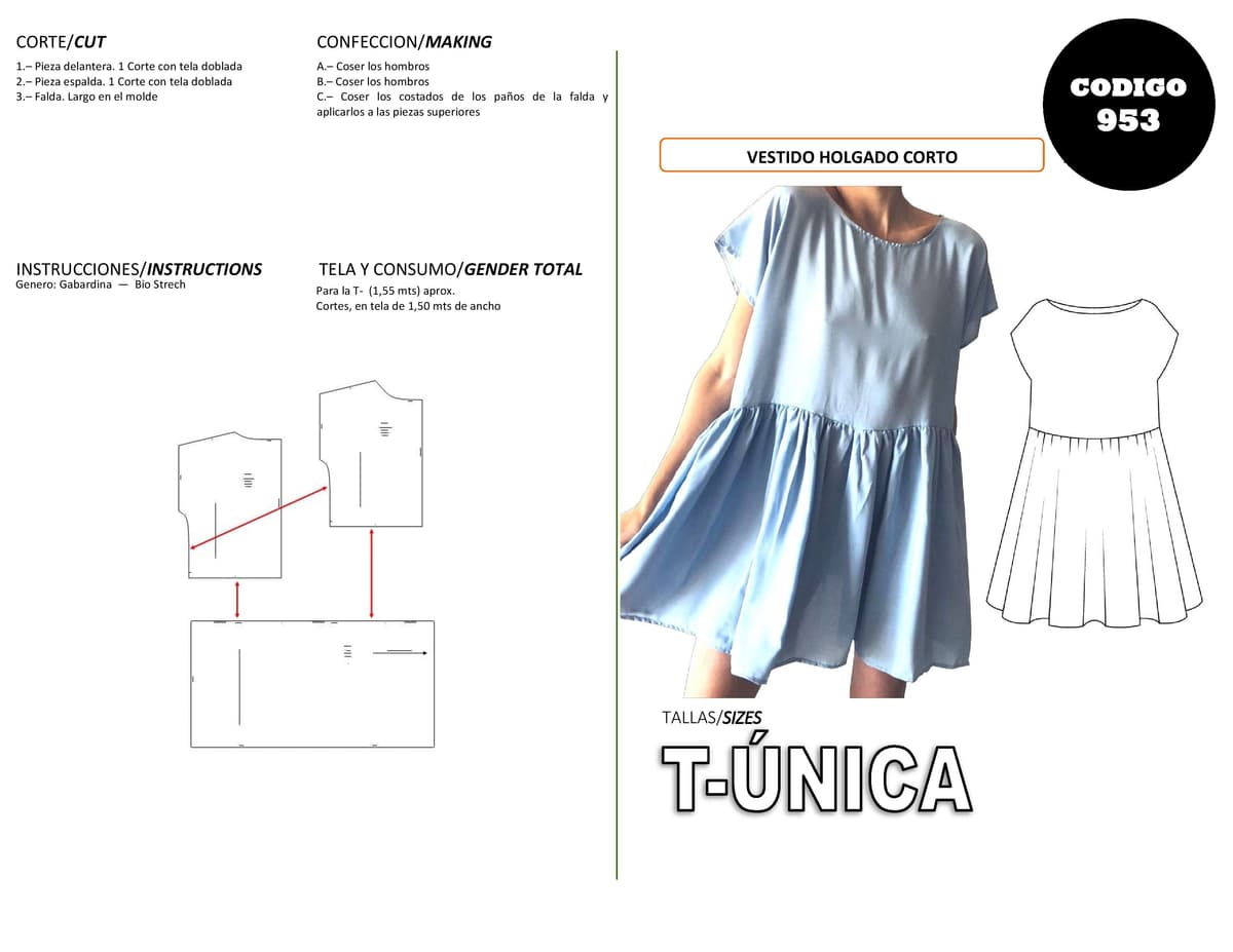 Patrón de costura Vestido Holgado Corto — Moldes Fácil