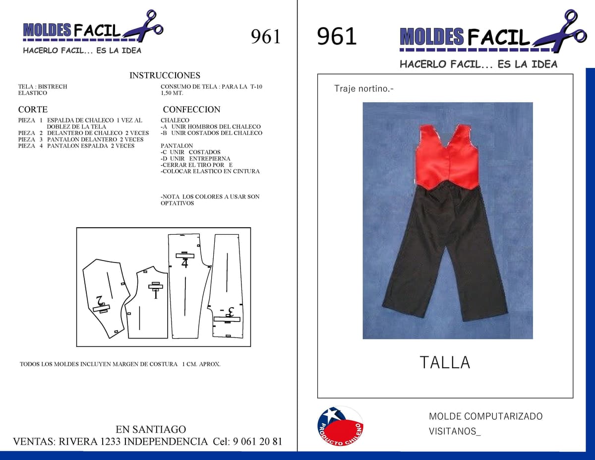 Patrón de costura Traje Nortino — Moldes Fácil