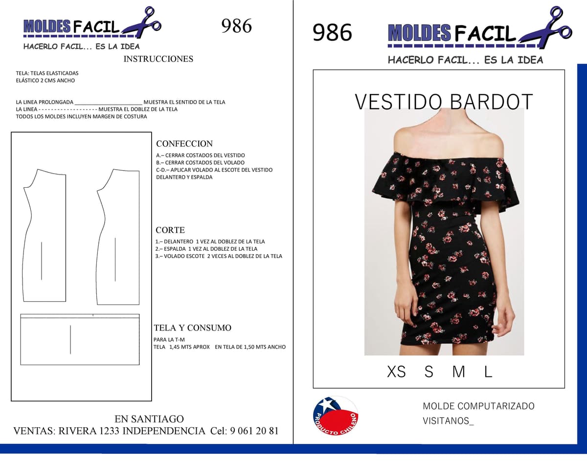 Patrón de costura Vestido Bardot — Moldes Fácil