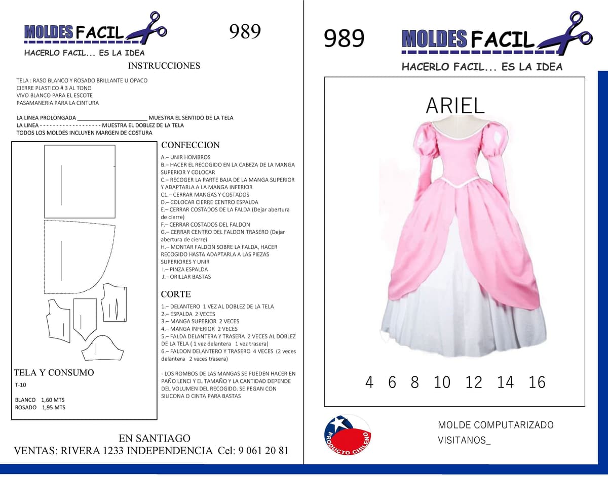Patrón de costura Princesa Ariel — Moldes Fácil