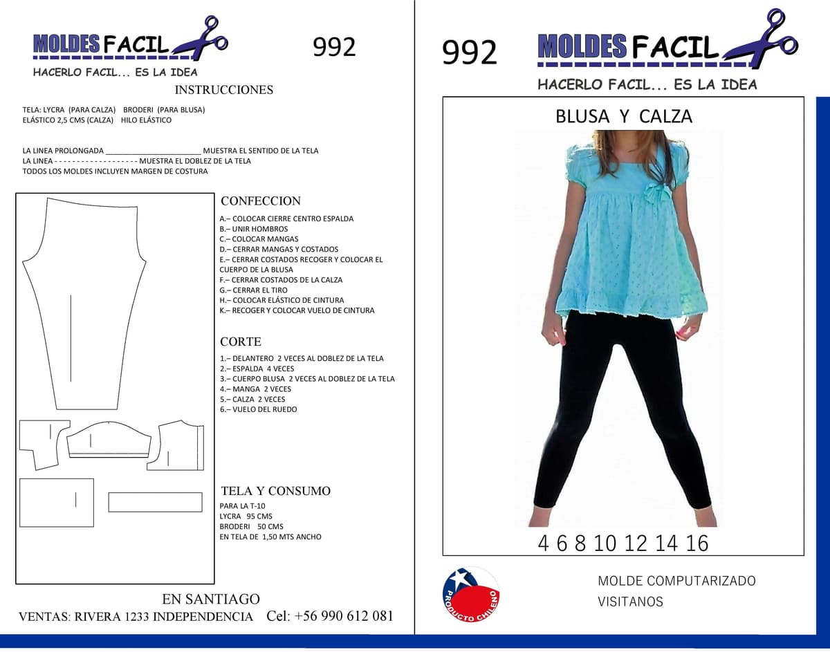 Patrón de costura Blusa y calza — Moldes Fácil