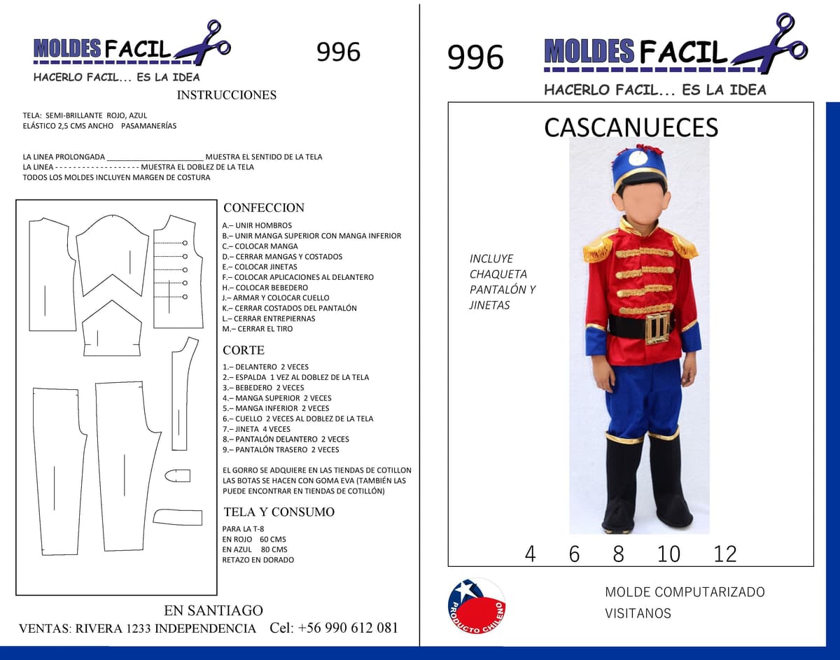 Patrón de costura Cascanueces soldadito (incluye chaqueta, pantalón y jinetas) — Moldes Fácil