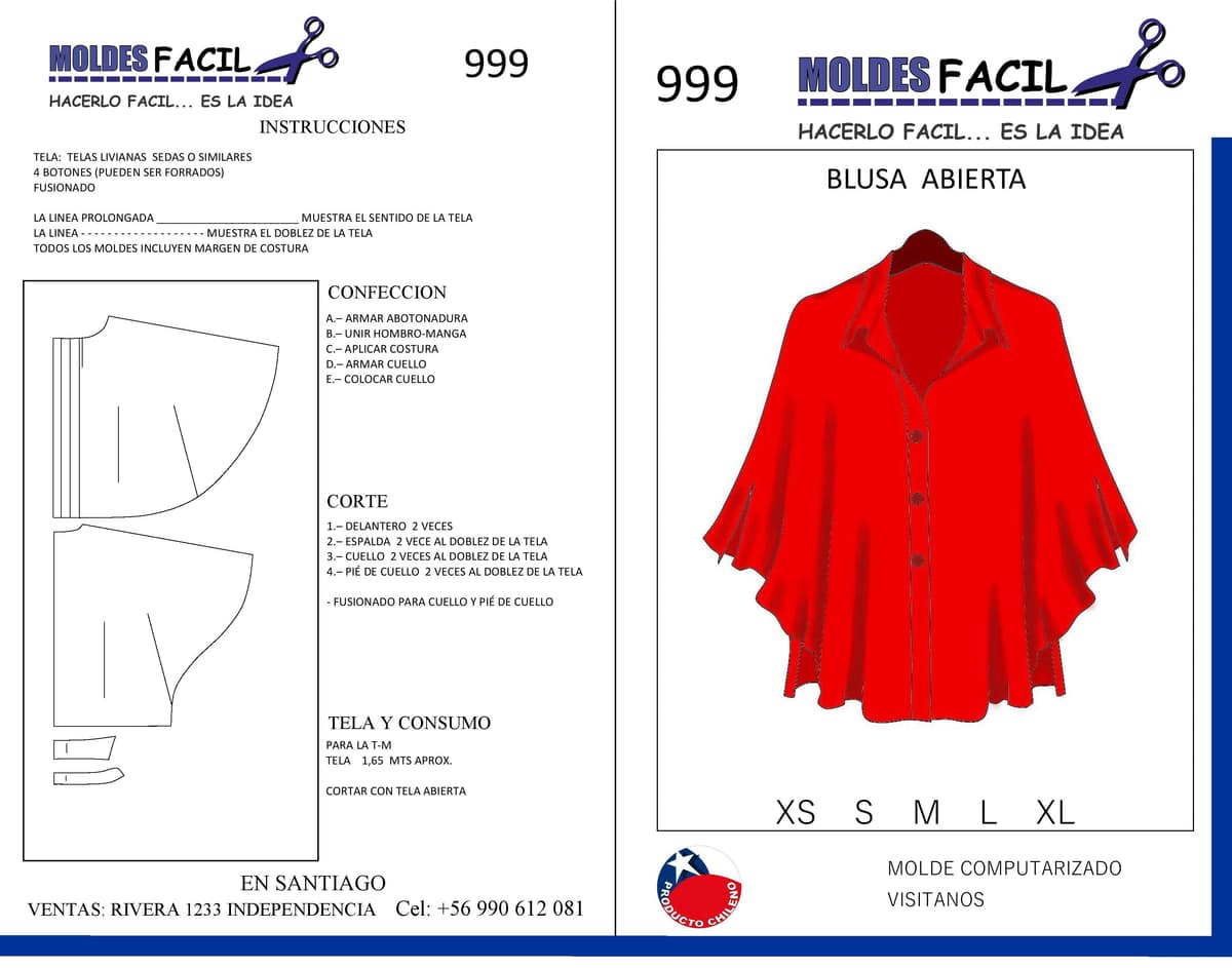 Patrón de costura BLUSA ABIERTA — Moldes Fácil